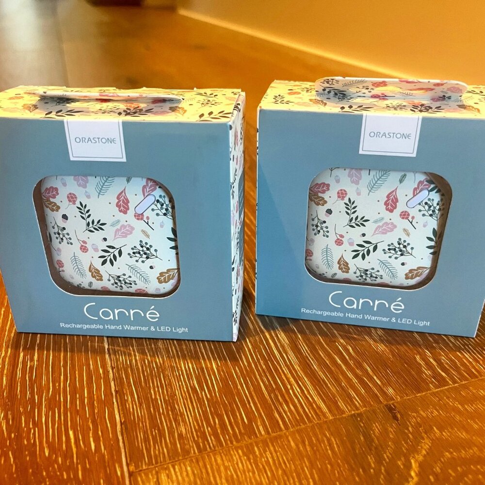 Set of 2 Carre Portable Rechargeable Hand Warmers with LED Light